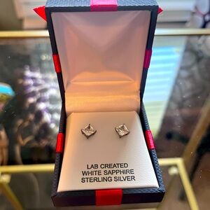 Sapphire earrings on stainless steel white gold plated set